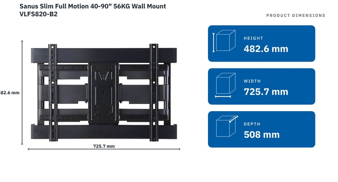 Sanus Slim Full Motion 40-90" 56KG Wall Mount VLFS820-B2