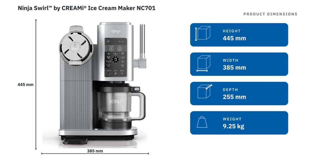 Ninja Swirl™ by CREAMi® Ice Cream Maker NC701 — product dimensions