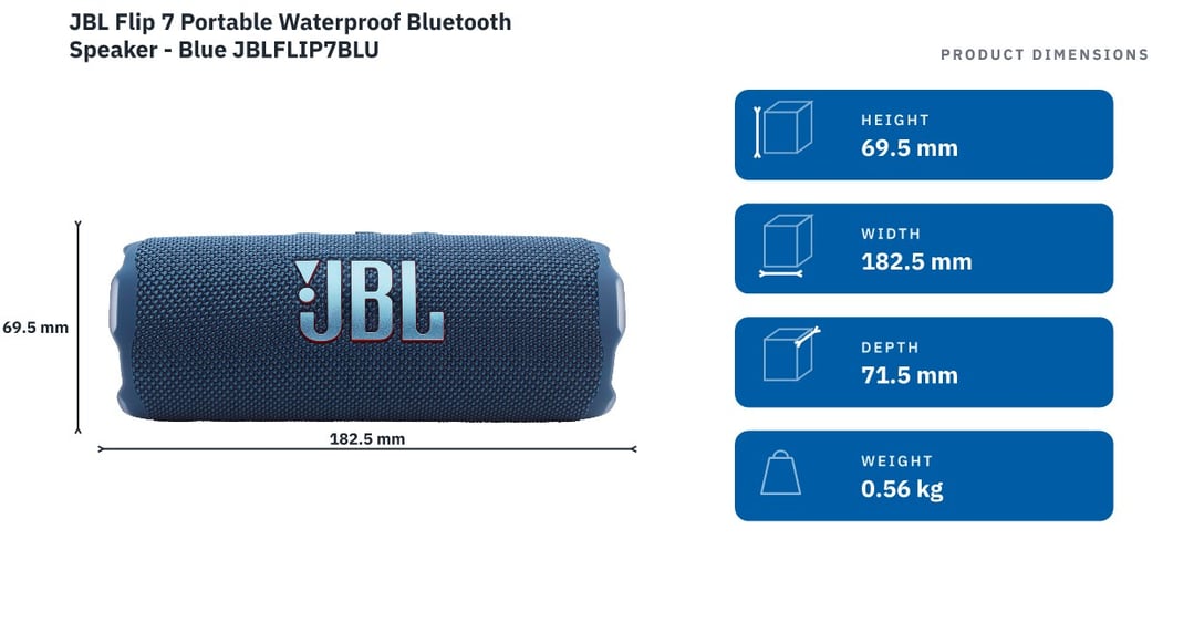 JBL Flip 7 Portable Waterproof Bluetooth Speaker - Blue JBLFLIP7BLU
