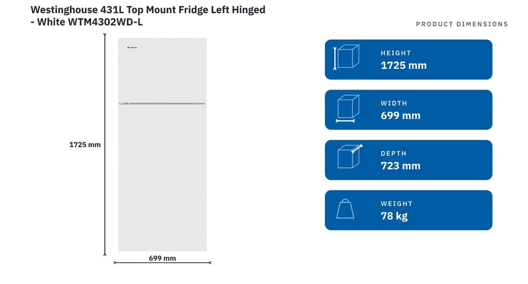 Westinghouse 431L Top Mount Fridge Left Hinged - White WTM4302WD-L