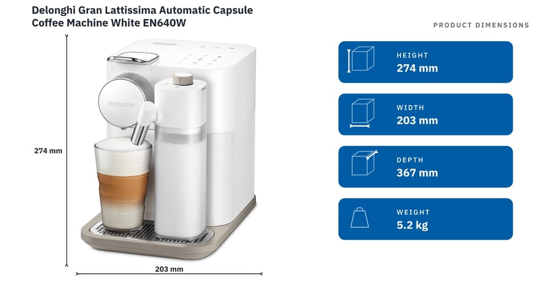 Delonghi Gran Lattissima Automatic Capsule Coffee Machine White EN640W