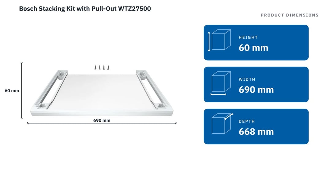 Bosch Stacking Kit with Pull-Out WTZ27500 — product dimensions