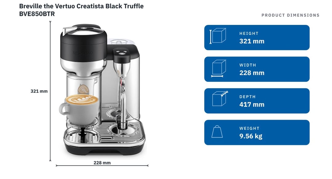 Breville the Vertuo Creatista Black Truffle BVE850BTR — product dimensions