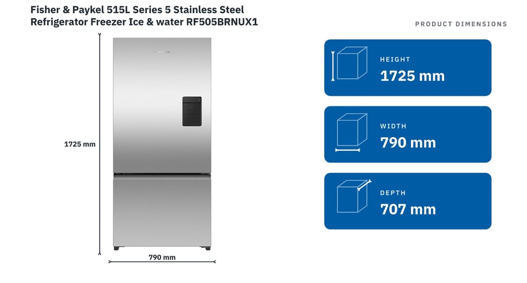 Fisher & Paykel 515L Series 5 Stainless Steel Refrigerator Freezer Ice & water RF505BRNUX1