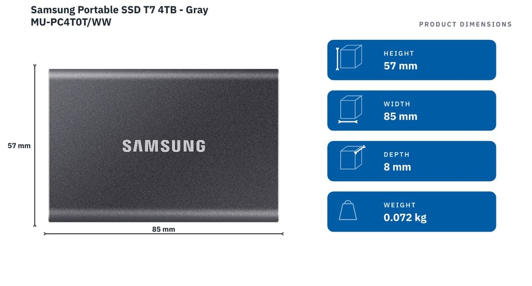 Samsung Portable SSD T7 4TB - Gray MU-PC4T0T/WW