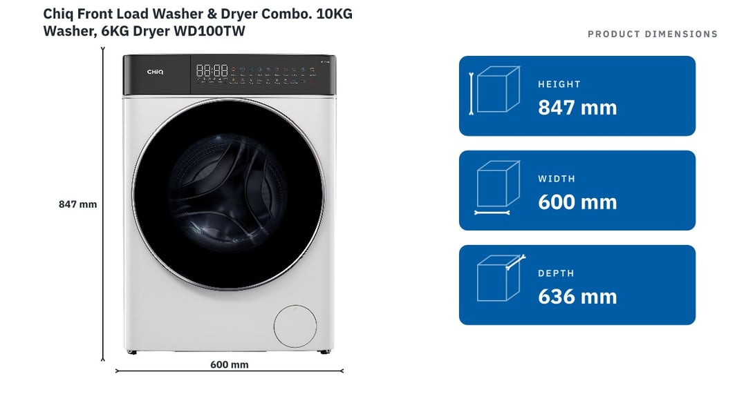 Chiq Front Load Washer & Dryer Combo. 10KG Washer, 6KG Dryer WD100TW