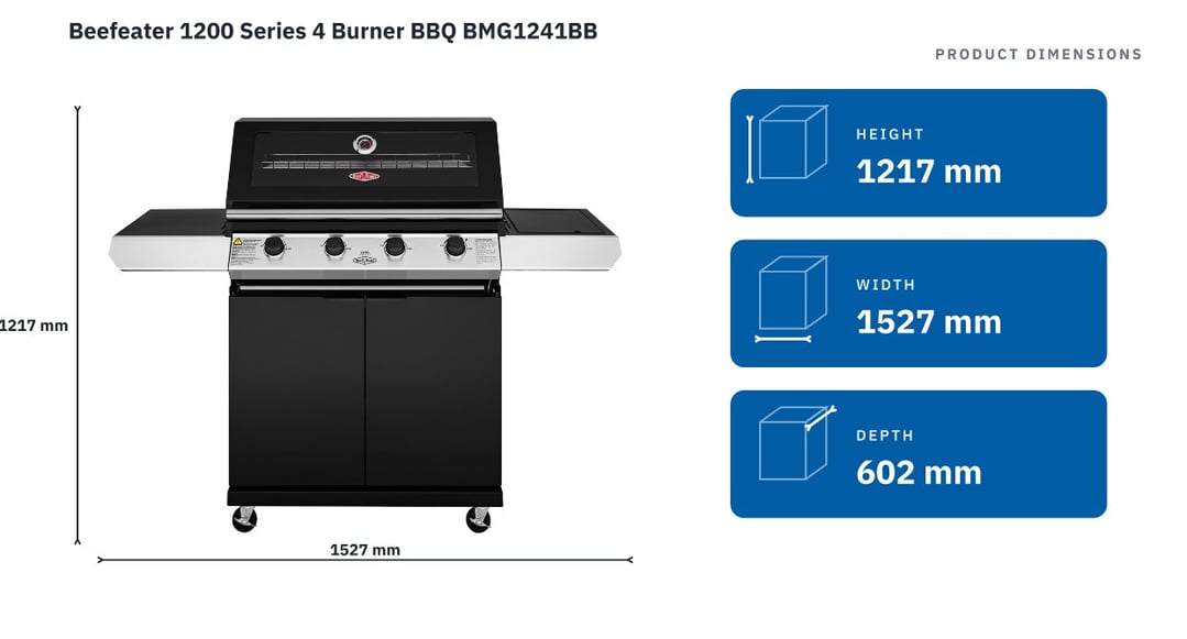 Beefeater 1200 Series 4 Burner BBQ BMG1241BB — product dimensions