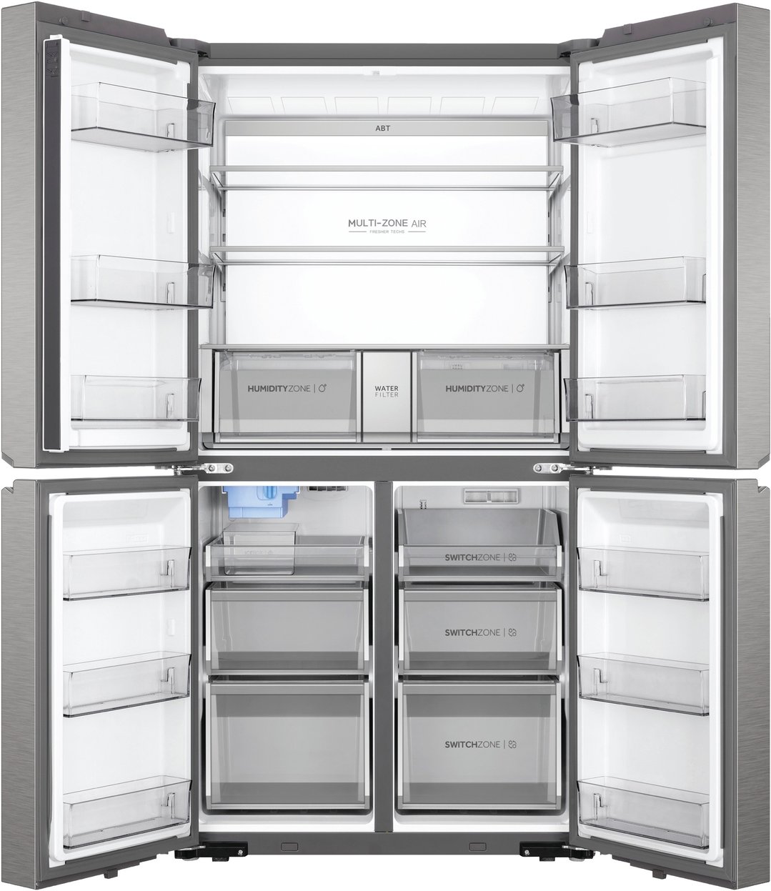 Haier Quad Door Refrigerator Freezer, 91cm, 623L, Ice & Water Satina HRF680YPS