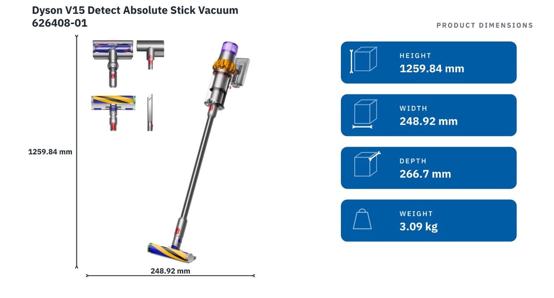 Dyson V15 Detect Absolute Stick Vacuum 626408-01 — product dimensions