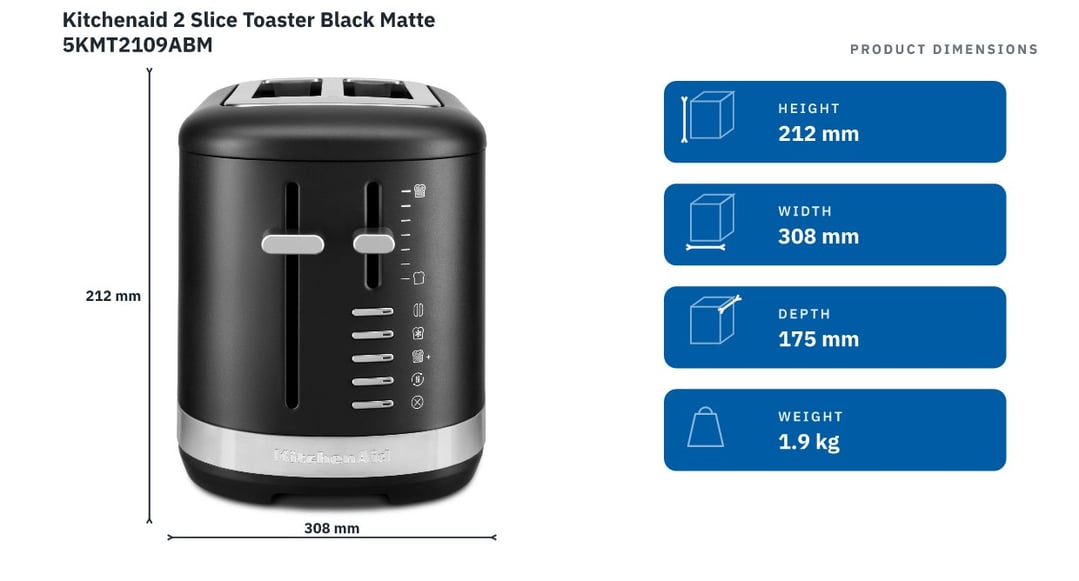 Kitchenaid 2 Slice Toaster Black Matte 5KMT2109ABM