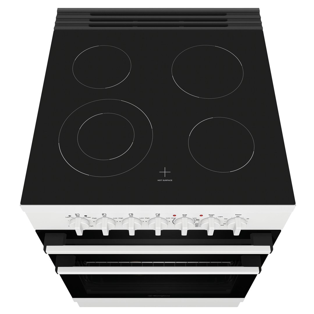 Westinghouse 60cm freestanding electric oven and ceramic cooktop, white
