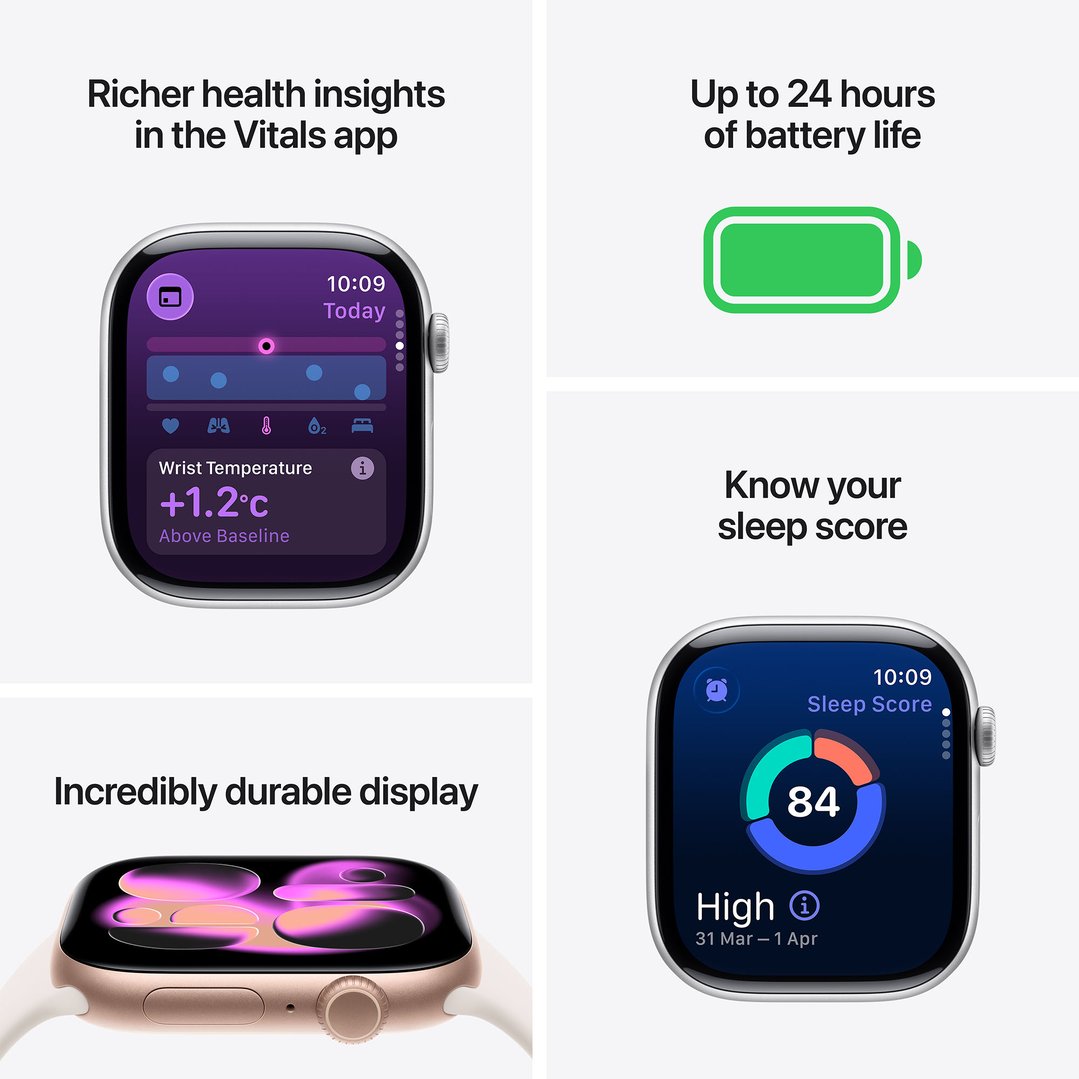 Apple Watch Series 11 42mm Jet Black Aluminium Case GPS Sport Band (M/L) (Black) MEQU4X/A