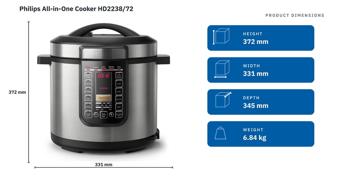 Philips All-in-One Cooker HD2238/72 — product dimensions