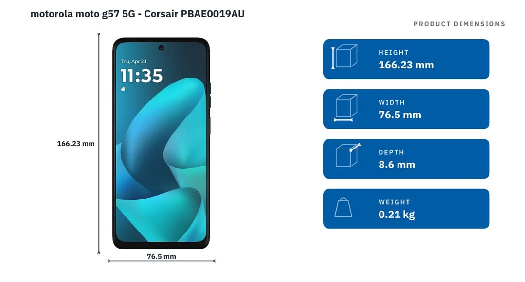 motorola moto g57 5G - Corsair PBAE0019AU — product dimensions