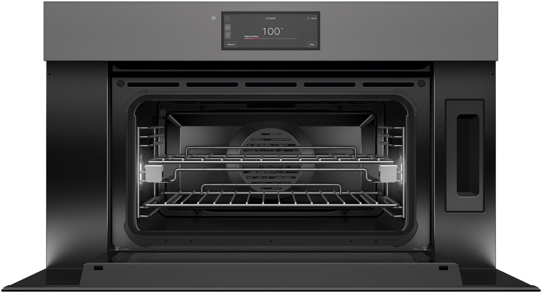 Fisher & Paykel 76cm Series 9, Minimal Handleless Compact Combi-Steam Oven, Grey Glass OS76NMUNG3