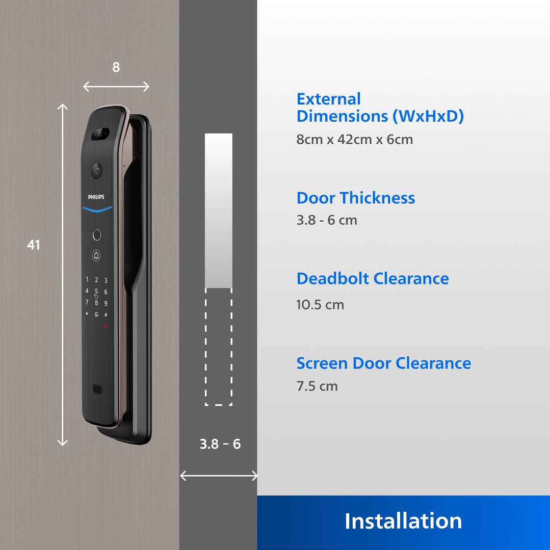 Philips Copper EasyKey Smart 3D Facial Recognition And Video Intercom Mortise Door Lock DDL709-FVP-7HWS-C