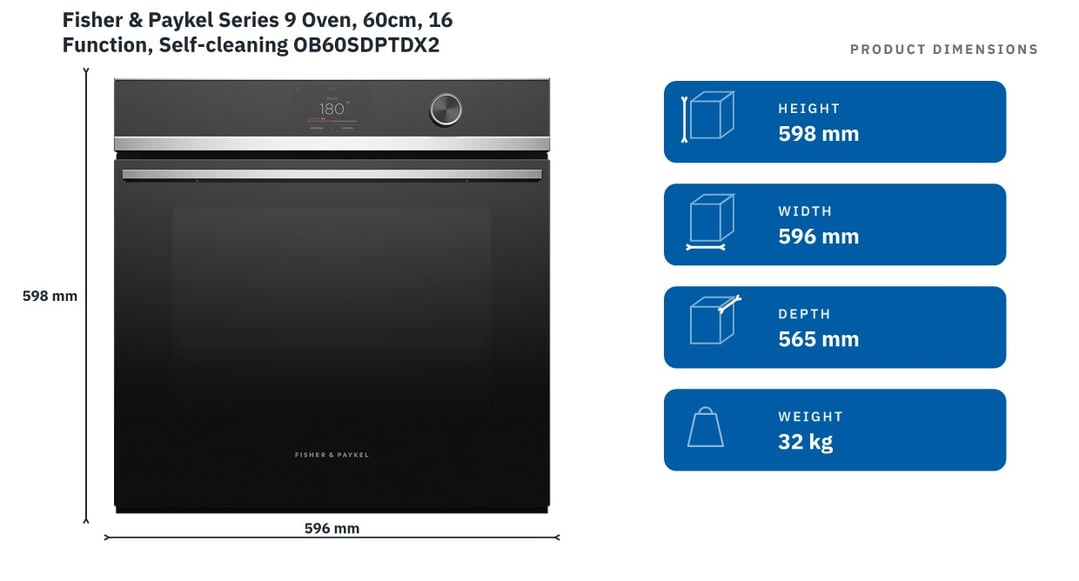 Fisher & Paykel Series 9 Oven, 60cm, 16 Function, Self-cleaning OB60SDPTDX2 — product dimensions