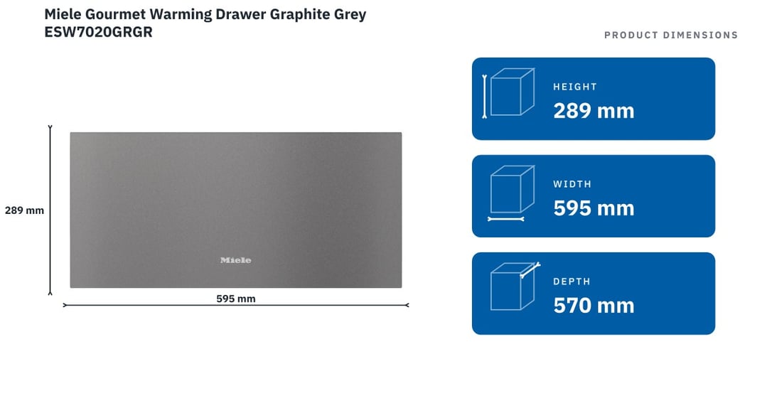Miele Gourmet Warming Drawer Graphite Grey ESW7020GRGR — product dimensions