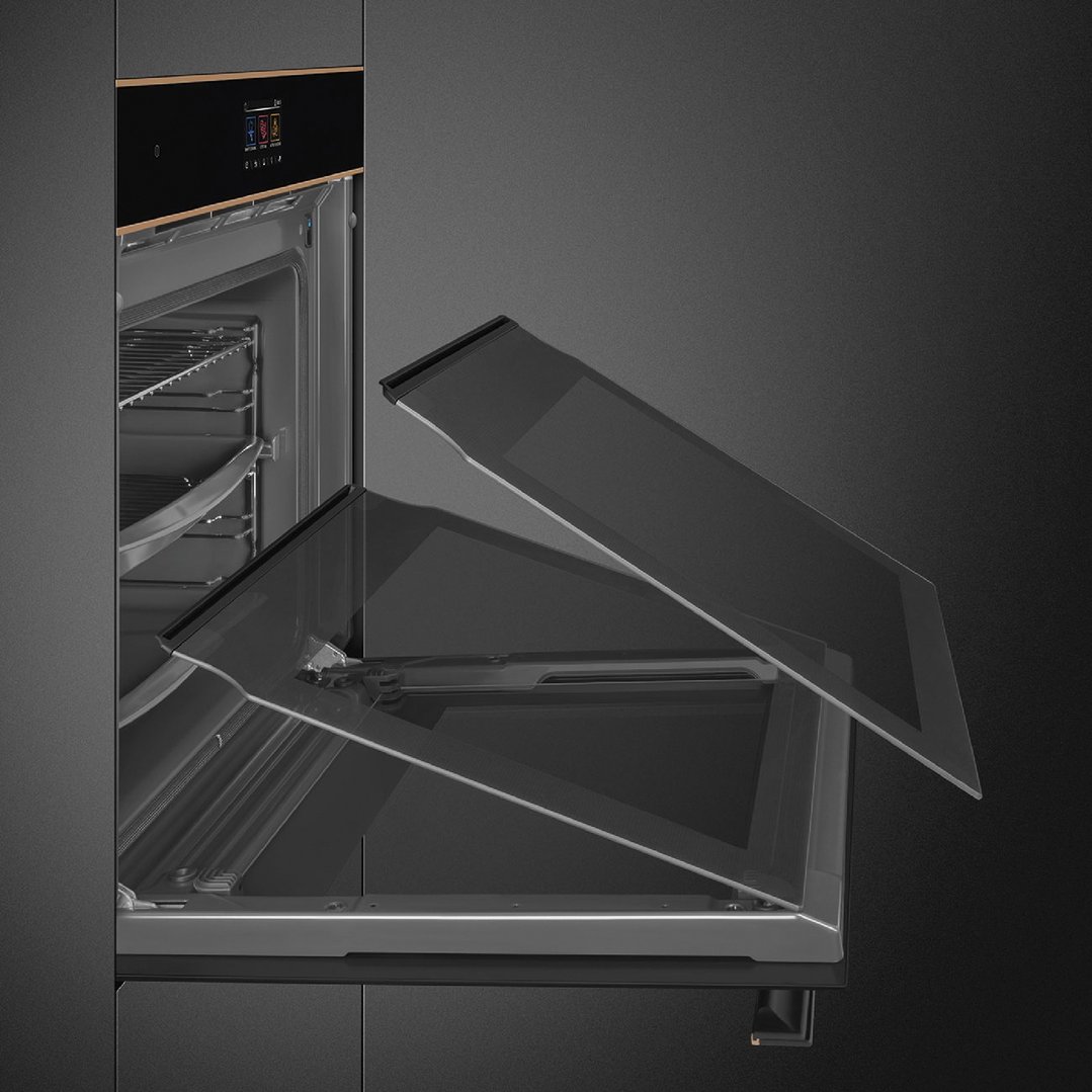 SMEG 60cm Dolce Stil Novo Pyrolytic Oven with its door partially open