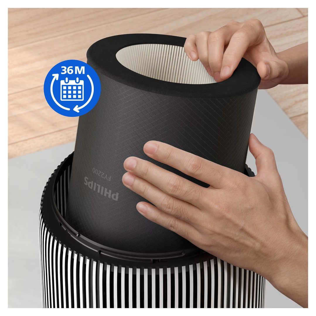 Hands installing a Philips PureProtect Quiet 2200 Series HEPA NanoProtect Filter