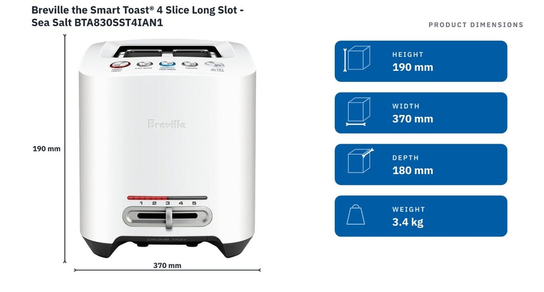 Breville the Smart Toast® 4 Slice Long Slot - Sea Salt BTA830SST4IAN1