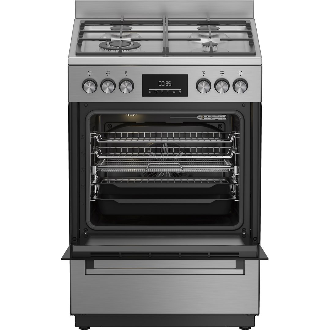 Beko Aeroperfect 60cm Freestanding Cooker with SteamAdd & Airfry & Gas Cooktop - Stainless Steel BFCB60GMX