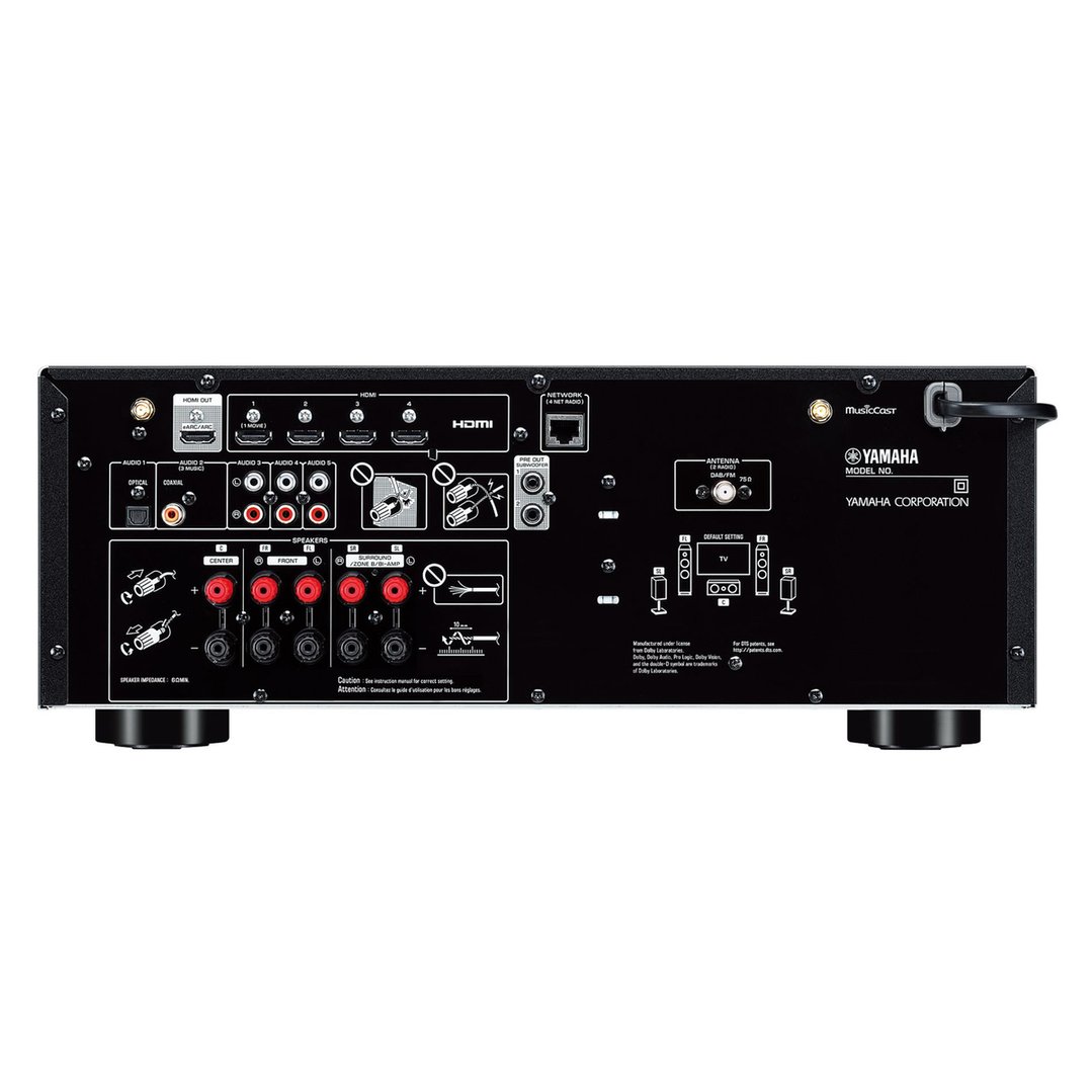 Yamaha 5.2-Channel AV Receiver with Wi-Fi, Bluetooth, MusicCast and Alexa Compatibility, Black. RXV4A