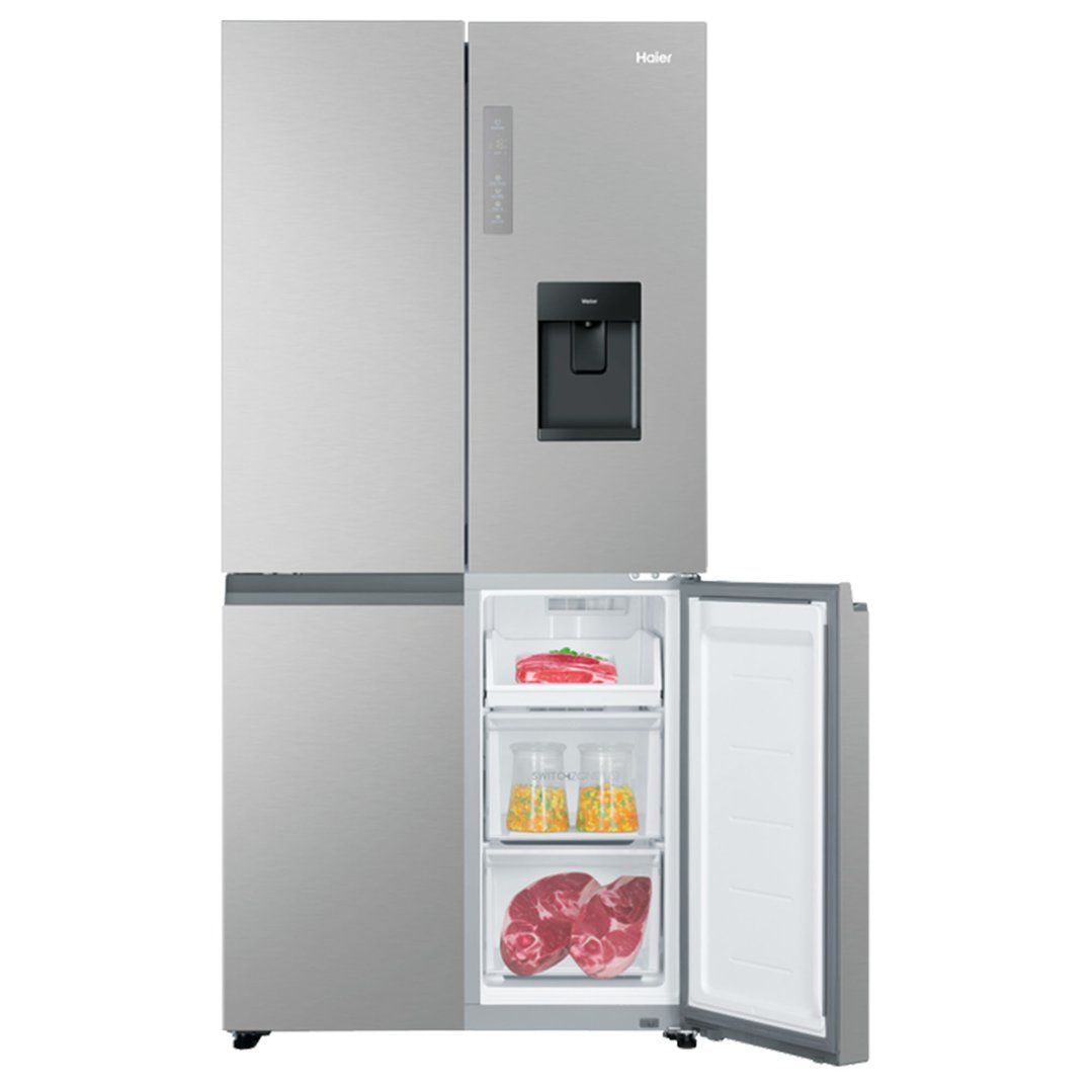 Haier Quad Door Refrigerator Freezer, 83cm, 507L, Ice & Water Satina HRF580YPS