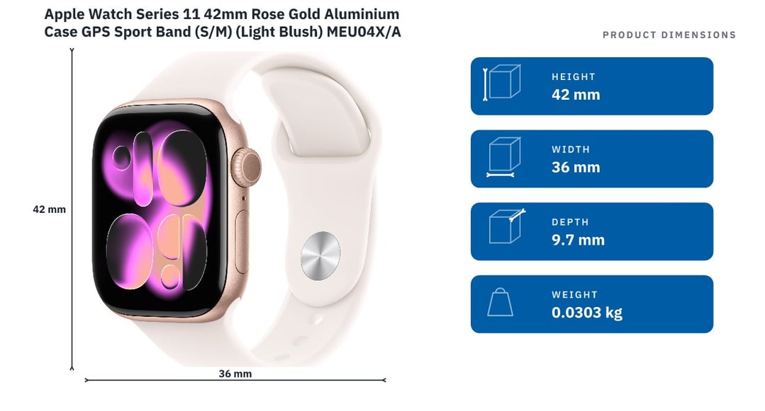 Apple Watch Series 11 42mm Rose Gold Aluminium Case GPS Sport Band (S/M) (Light Blush) MEU04X/A