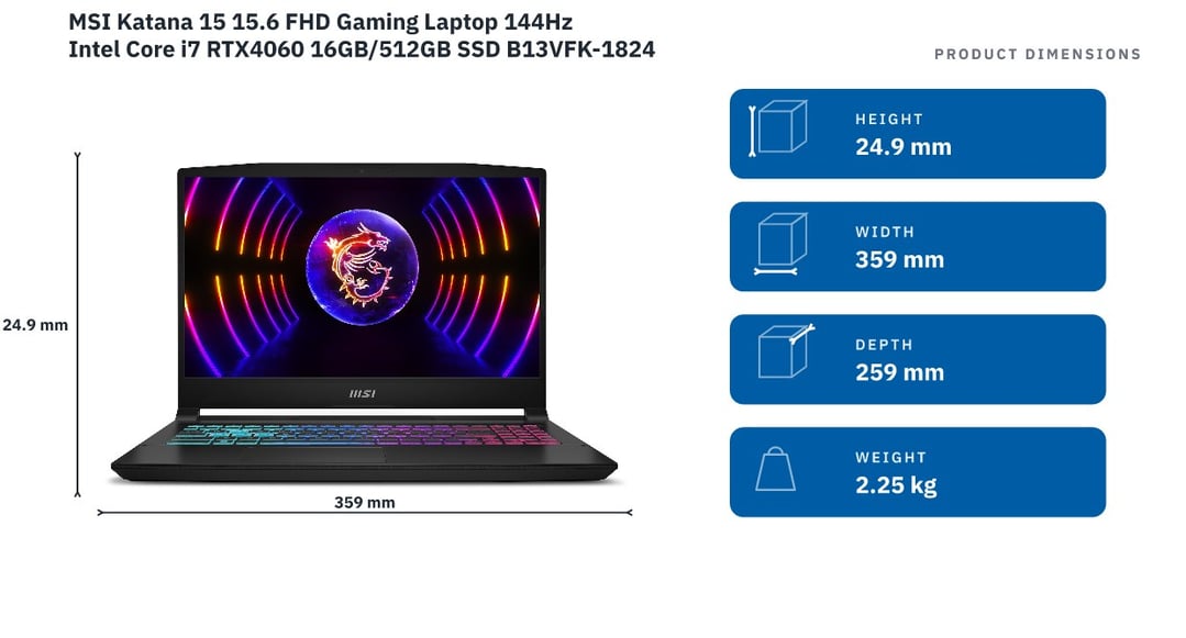 MSI Katana 15 15.6 FHD Gaming Laptop 144Hz Intel Core i7 RTX4060 16GB/512GB SSD B13VFK-1824AU