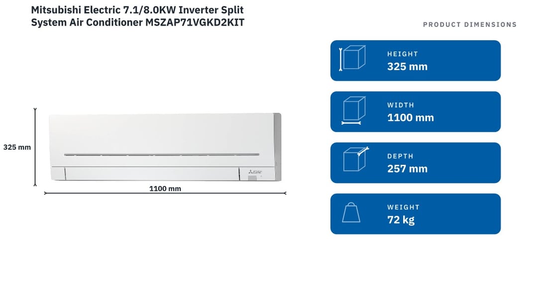 Mitsubishi Electric 7.1/8.0KW Inverter Split System Air Conditioner MSZAP71VGKD2KIT