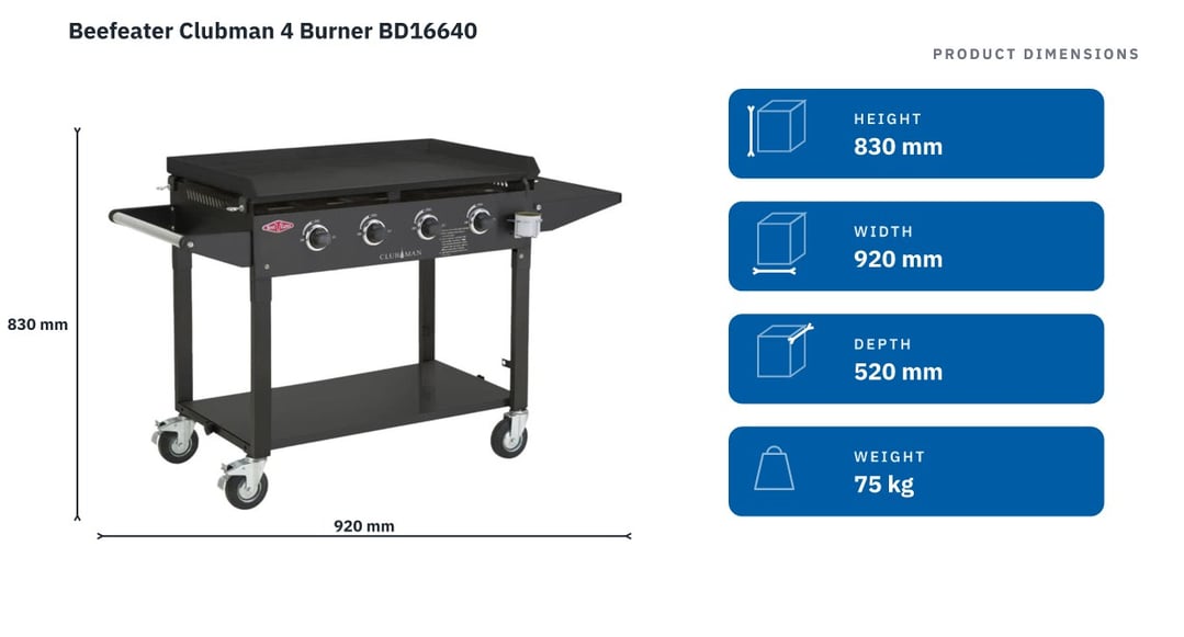 Beefeater Clubman 4 Burner BD16640 — product dimensions
