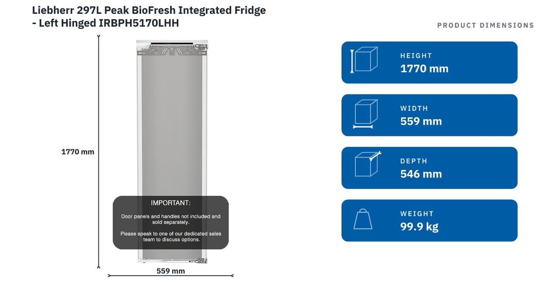 Liebherr 297L Peak BioFresh Integrated Fridge - Left Hinged IRBPH5170LHH