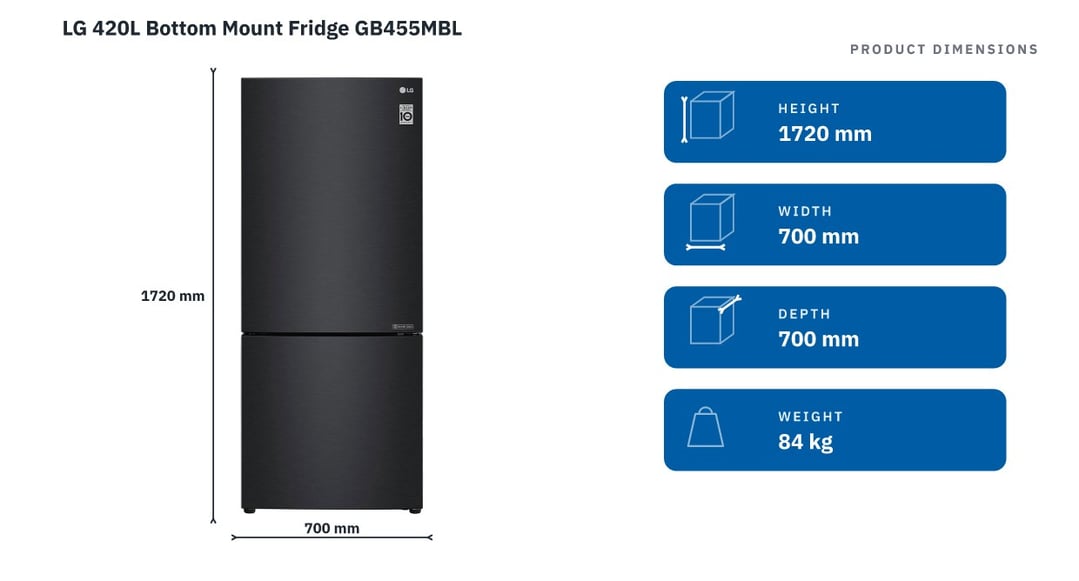 LG 420L Bottom Mount Fridge GB455MBL