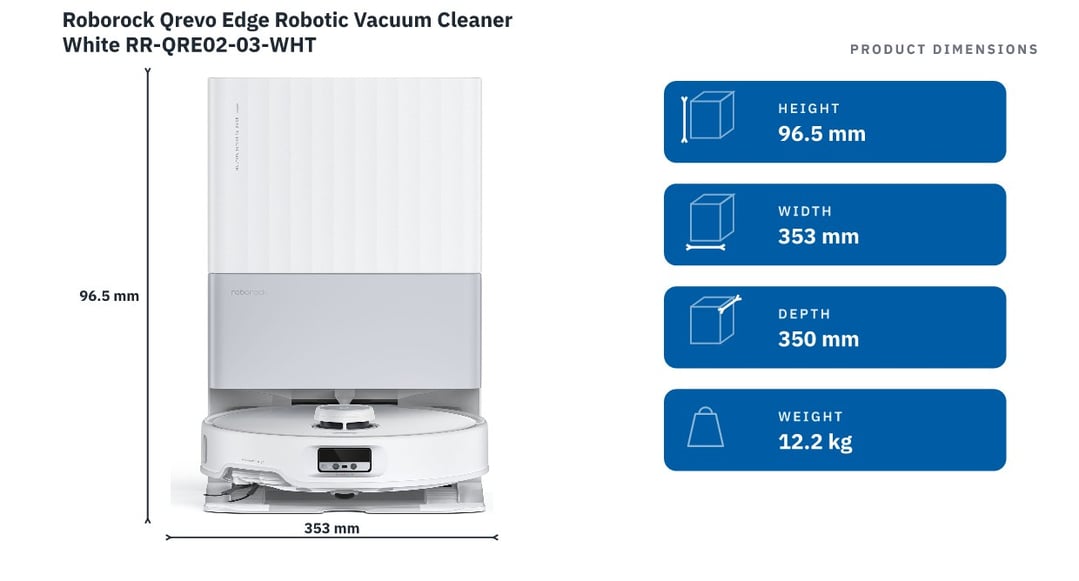 Roborock Qrevo Edge Robotic Vacuum Cleaner White RR-QRE02-03-WHT — product dimensions