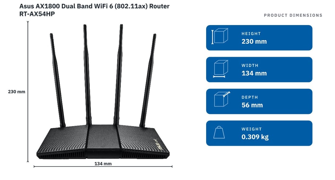 Asus AX1800 Dual Band WiFi 6 (802.11ax) Router RT-AX54HP