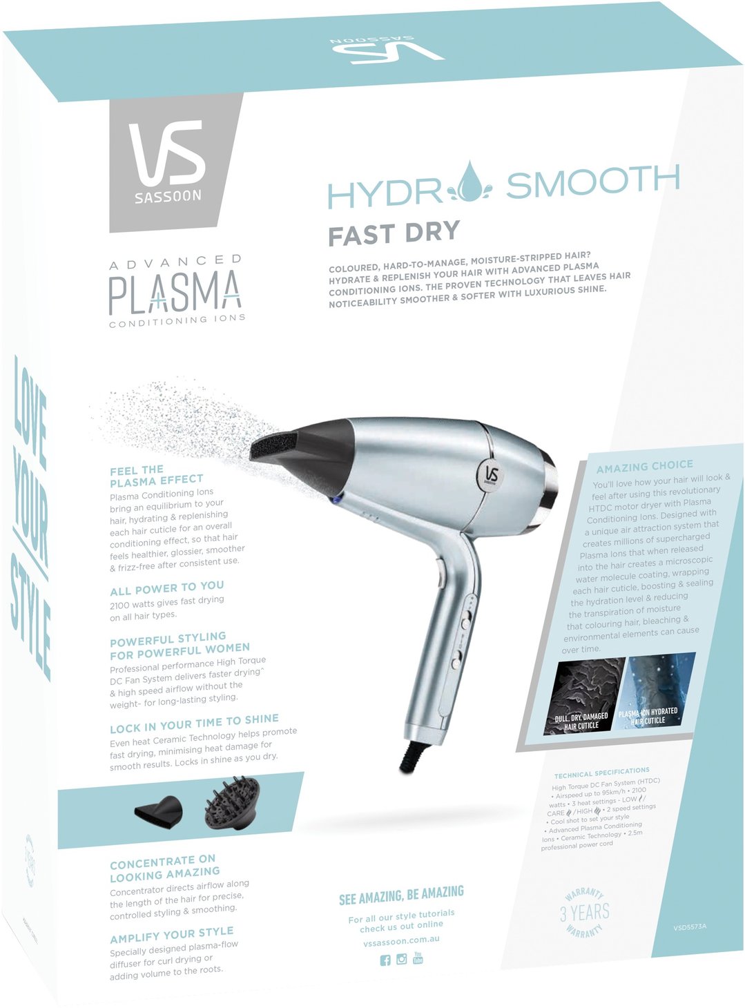 Vs Sassoon Hydro Smooth Fast Dry VSD5573A