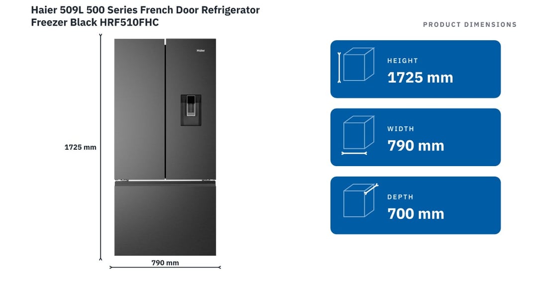 Haier 509L 500 Series French Door Refrigerator Freezer Black HRF510FHC