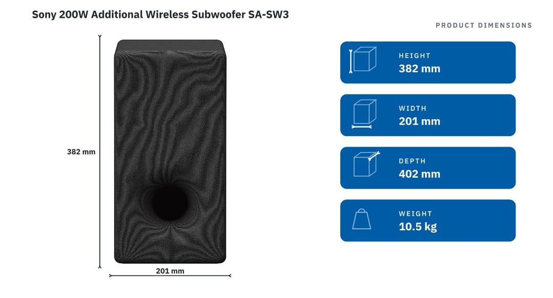 Sony 200W Additional Wireless Subwoofer SA-SW3 — product dimensions