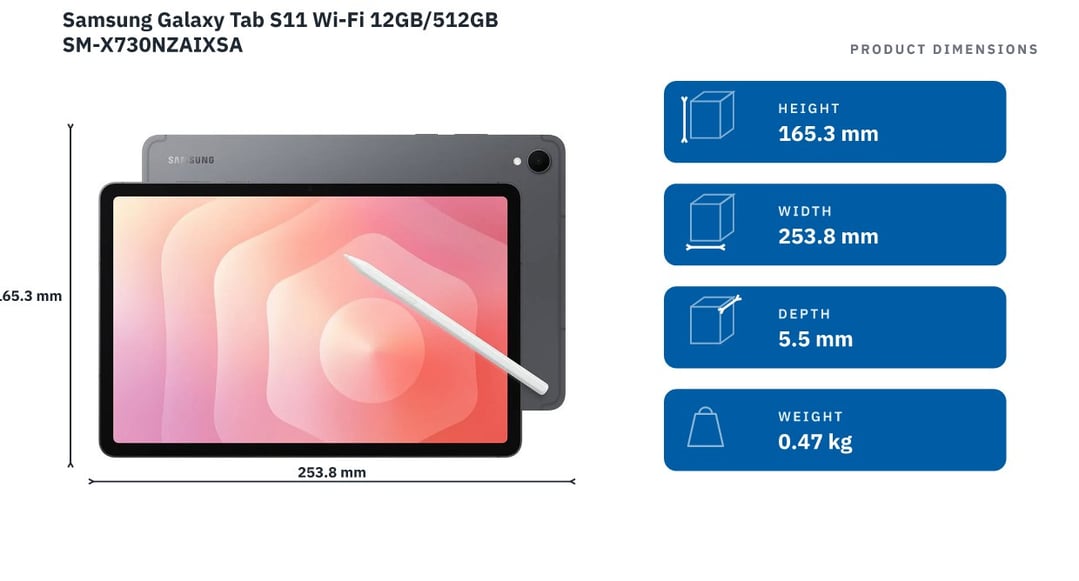 Samsung Galaxy Tab S11 Wi-Fi 12GB/512GB SM-X730NZAIXSA — product dimensions
