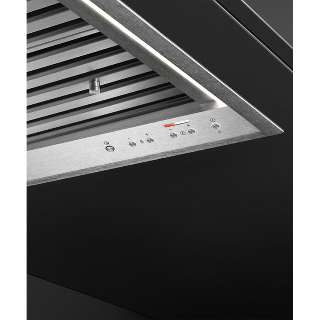 Close up of the control panel on a stainless steel rangehood