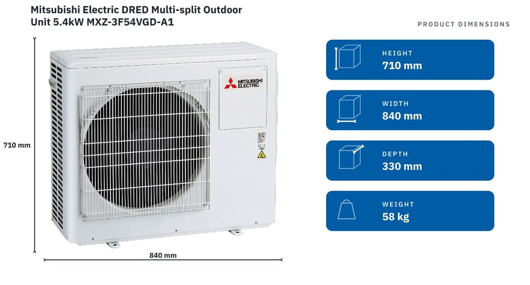 Mitsubishi Electric DRED Multi-split Outdoor Unit 5.4kW MXZ-3F54VGD-A1 — product dimensions