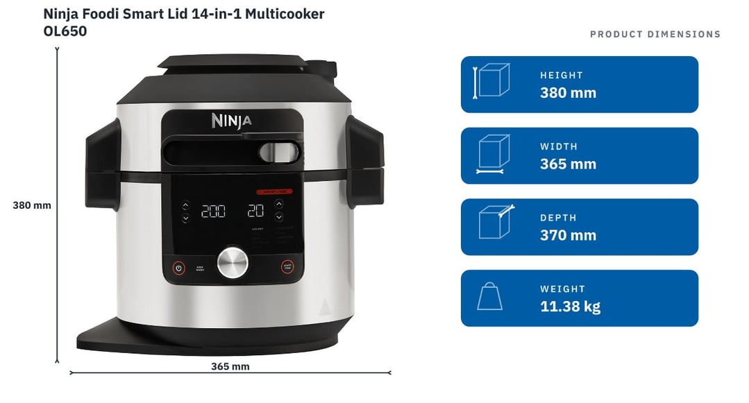 Ninja Foodi Smart Lid 14-in-1 Multicooker OL650 — product dimensions