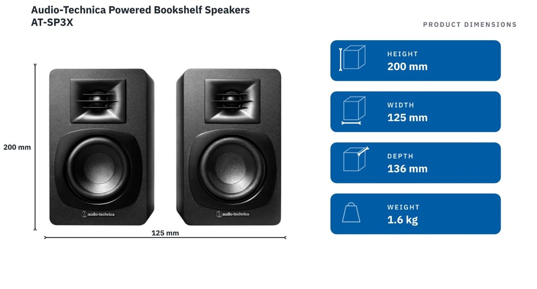 Audio-Technica Powered Bookshelf Speakers AT-SP3X — product dimensions