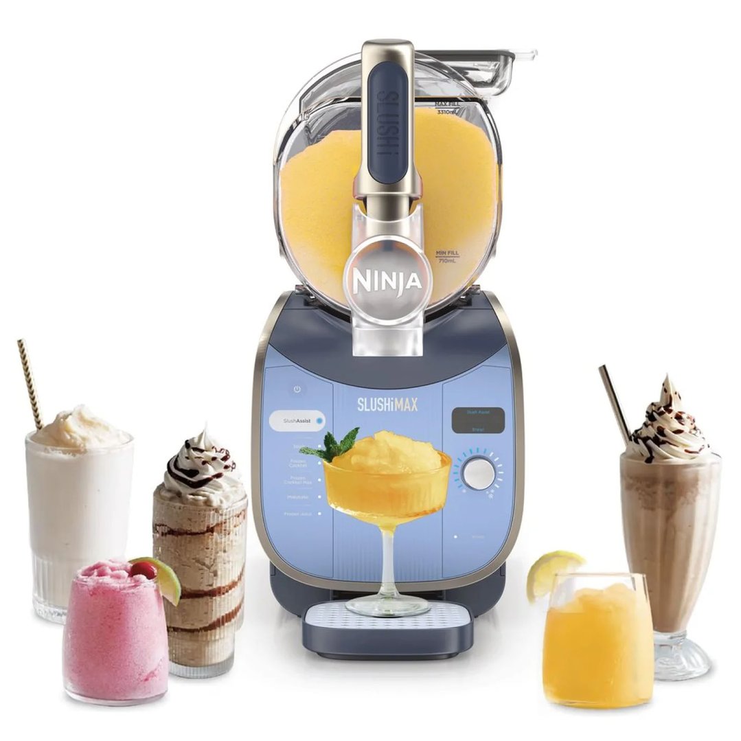 Ninja SLUSHi Max Smart Frozen Drink Maker with various drinks on a white background