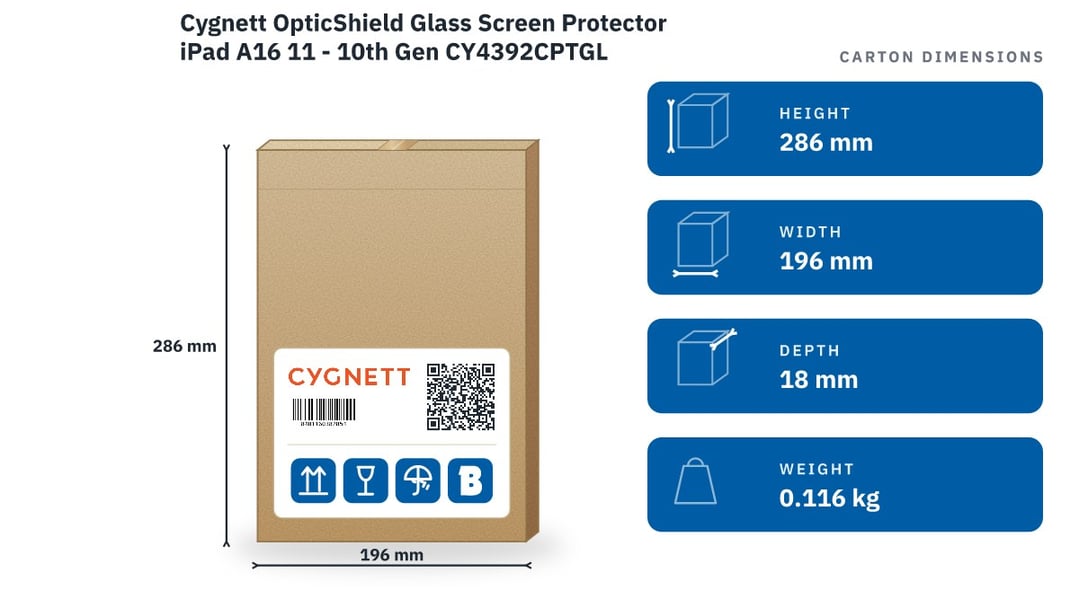 Cygnett OpticShield Glass Screen Protector iPad A16 11 - 10th Gen CY4392CPTGL