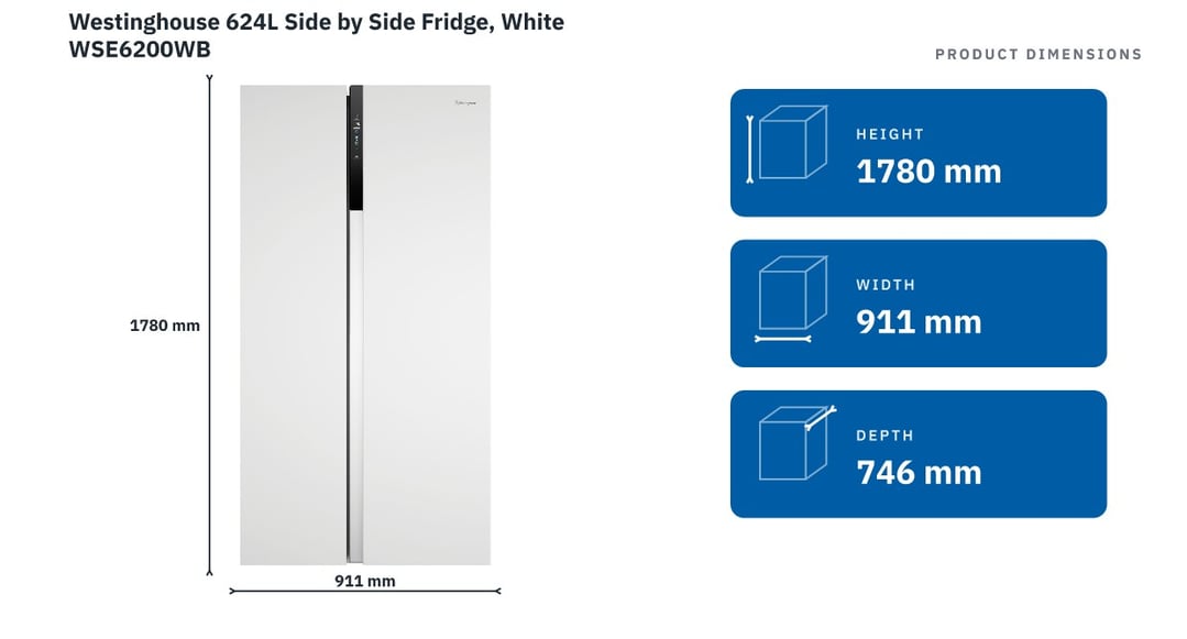 Westinghouse 624L Side by Side Fridge, White WSE6200WB