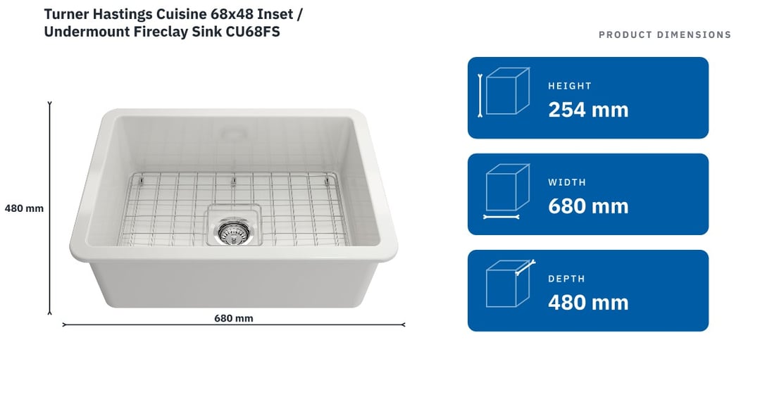 Turner Hastings Cuisine 68x48 Inset / Undermount Fireclay Sink CU68FS — product dimensions