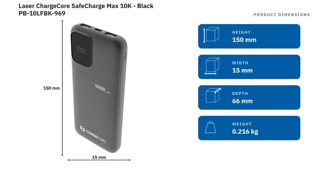 Laser ChargeCore SafeCharge Max 10K - Black PB-10LFBK-969
