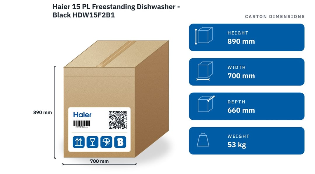 Haier 15 PL Freestanding Dishwasher - Black HDW15F2B1